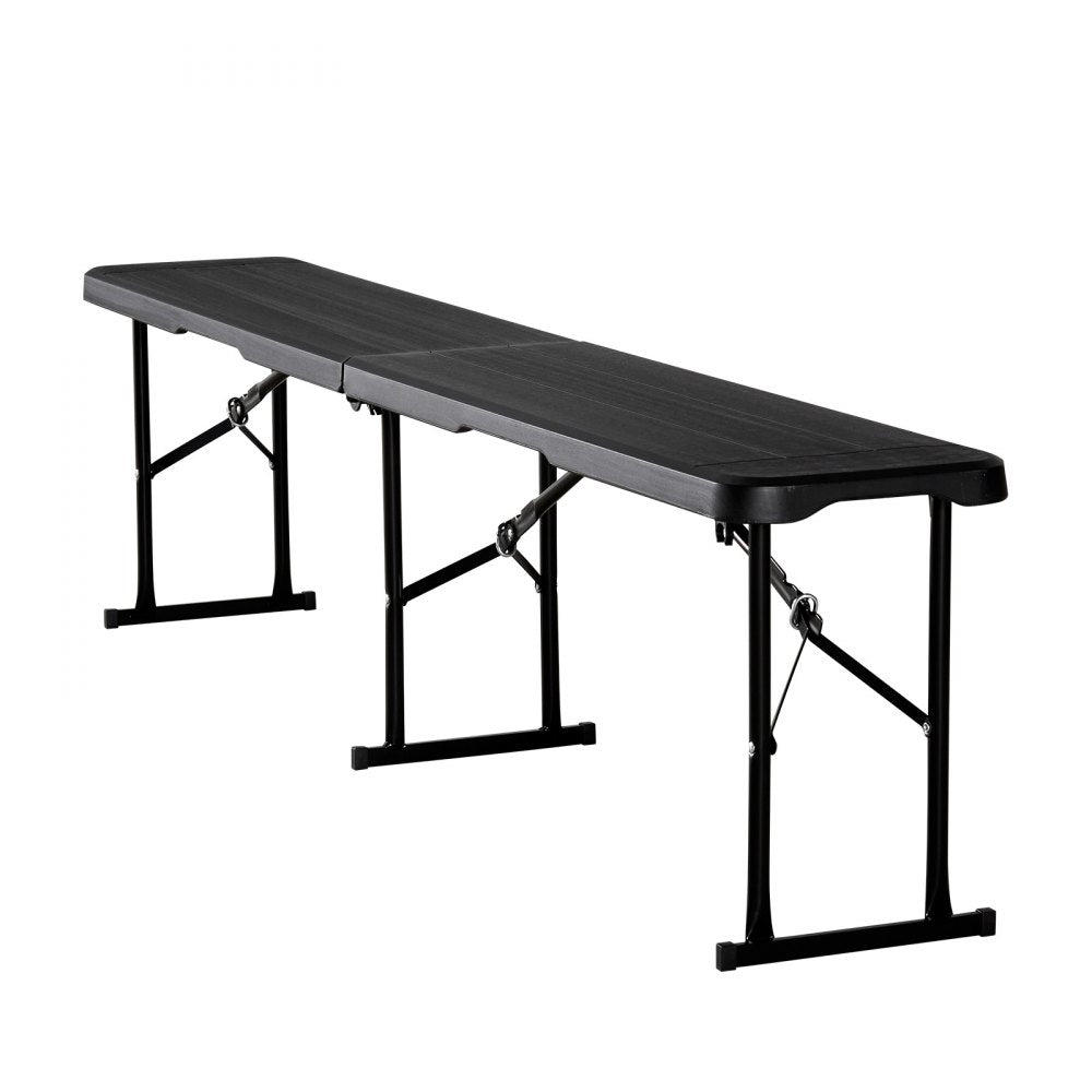 VEVOR Plastic Folding Bench, 6 ft Portable Bench for Indoor/Outdoor Picnic Party Patio Camping Dining, Foldable Smooth HDPE Seat for Garden Soccer Multipurpose Entertaining Activities, 1 Pack, Black