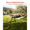 VEVOR Plastic Folding Bench, 6 ft Portable Bench for Indoor/Outdoor Picnic Party Patio Camping Dining, Foldable Smooth HDPE Seat for Garden Soccer Multipurpose Entertaining Activities, 2 Pack, White