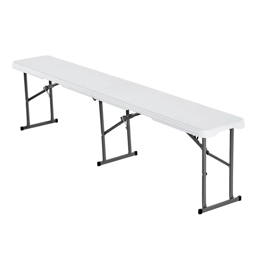 VEVOR Plastic Folding Bench, 6 ft Portable Bench for Indoor/Outdoor Picnic Party Patio Camping Dining, Foldable Smooth HDPE Seat for Garden Soccer Multipurpose Entertaining Activities, 2 Pack, White