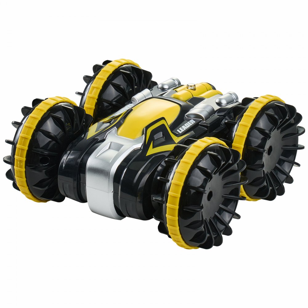 VEVOR Amphibious Remote Control Car Boat, 2.4GHz 12 km/h, 4WD Waterproof RC Car for Kids, 360° Rotating Stunt Car with 2 Batteries, All Terrain Water Beach Pool Toy for 6+ Year Old Boys Girls, Yellow