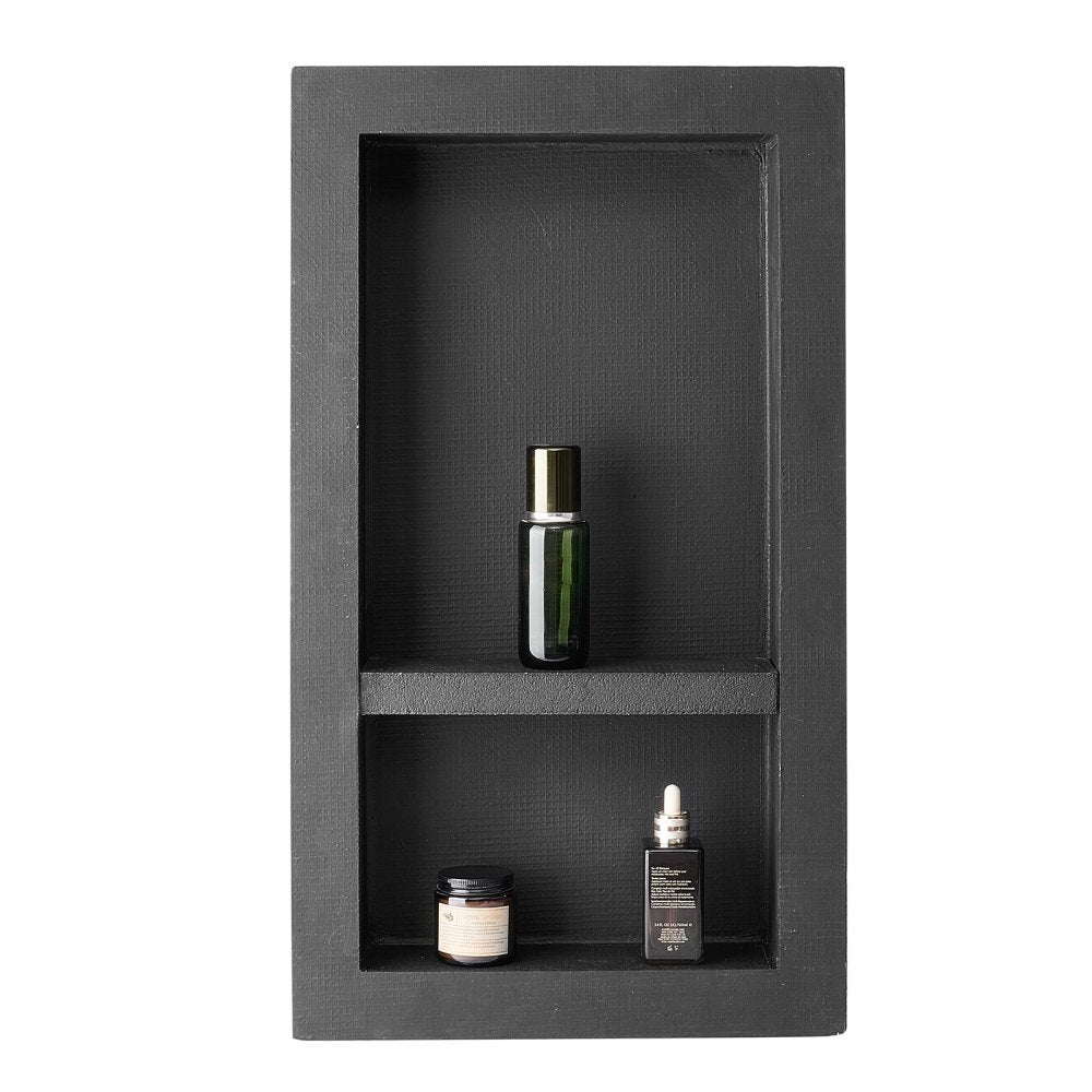 VEVOR Shower Niche, 16 x 28 x 4 inch Recessed Wall Niche with Movable Divider Shelf, Modern Soap & Shampoo Storage Organizer, Square Corners, Sealed Waterproof Design, Black for Bathroom Shower