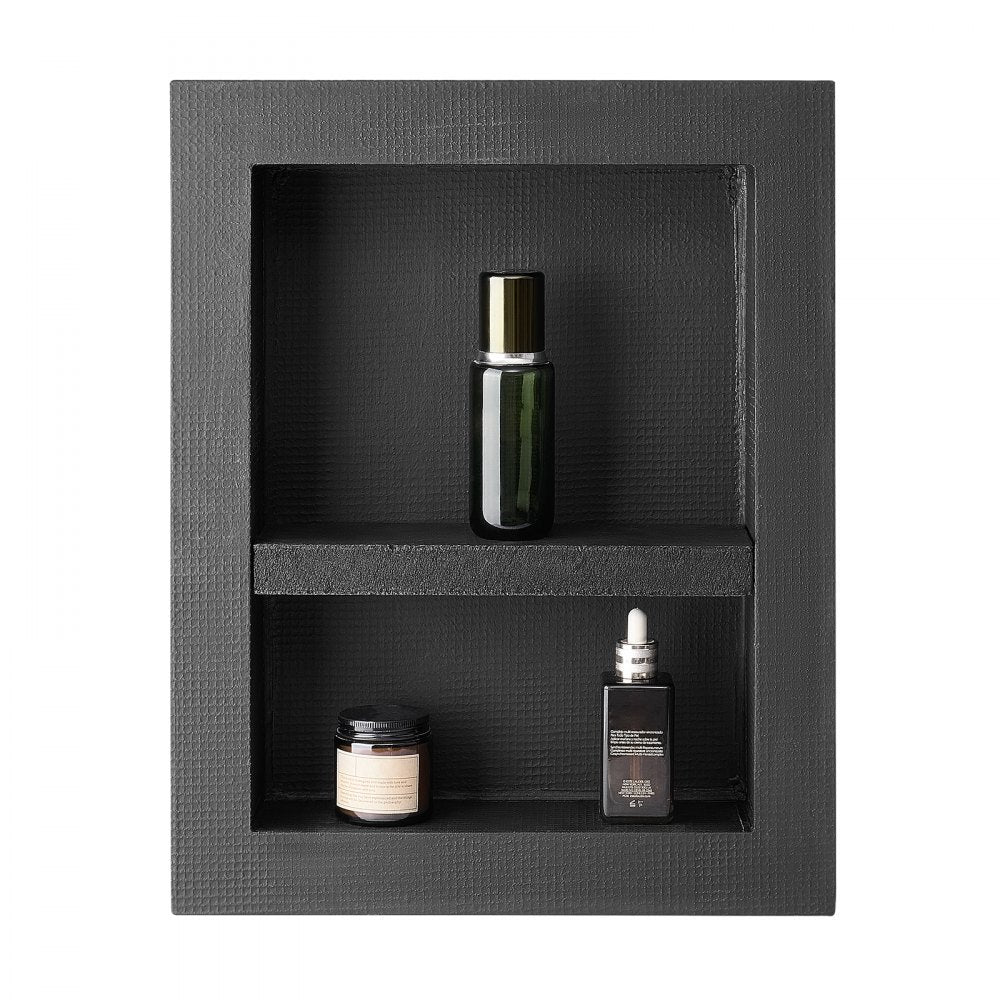 VEVOR Shower Niche, 16 x 20 x 4 inch Recessed Wall Niche with Movable Divider Shelf, Modern Soap & Shampoo Storage Organizer, Square Corners, Sealed Waterproof Design, Black for Bathroom Shower