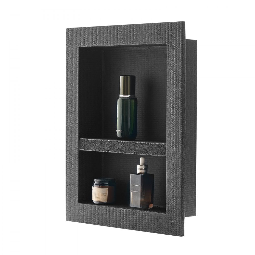 VEVOR Shower Niche, 16 x 20 x 4 inch Recessed Wall Niche with Movable Divider Shelf, Modern Soap & Shampoo Storage Organizer, Square Corners, Sealed Waterproof Design, Black for Bathroom Shower
