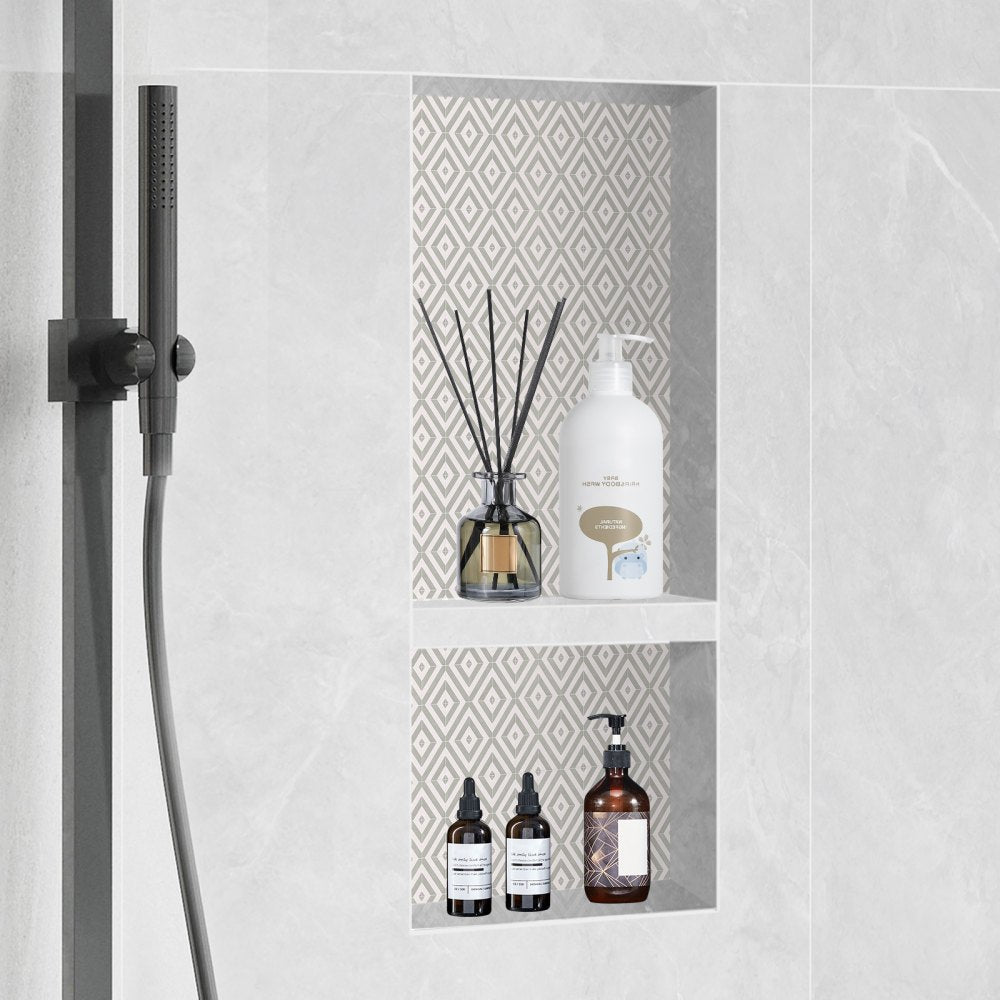 VEVOR Shower Niche Ready for Tile 16" x 32", Double Shelf Organizer, Square Corners Wall-inserted Niche Recessed, Sealed Protection Modern Soap Storage Niche for Shower Bathroom, Black