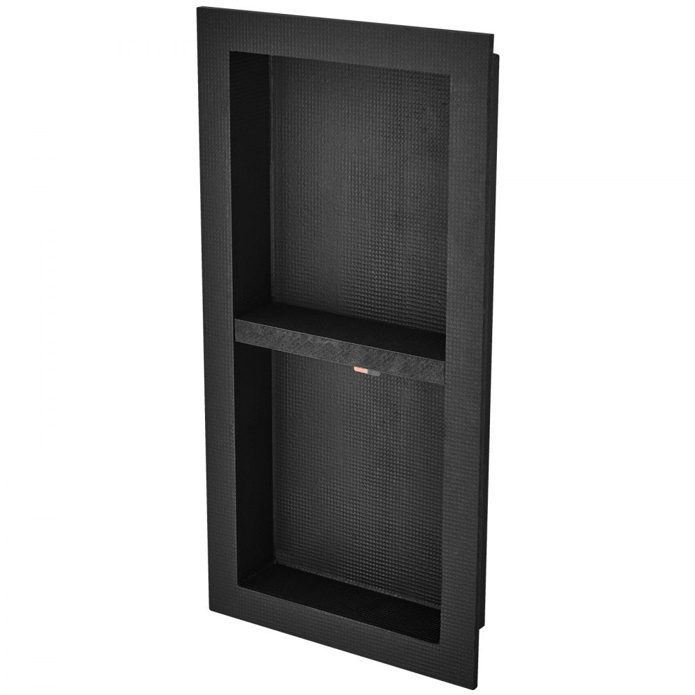 VEVOR Shower Niche Ready for Tile 16" x 32", Double Shelf Organizer, Square Corners Wall-inserted Niche Recessed, Sealed Protection Modern Soap Storage Niche for Shower Bathroom, Black