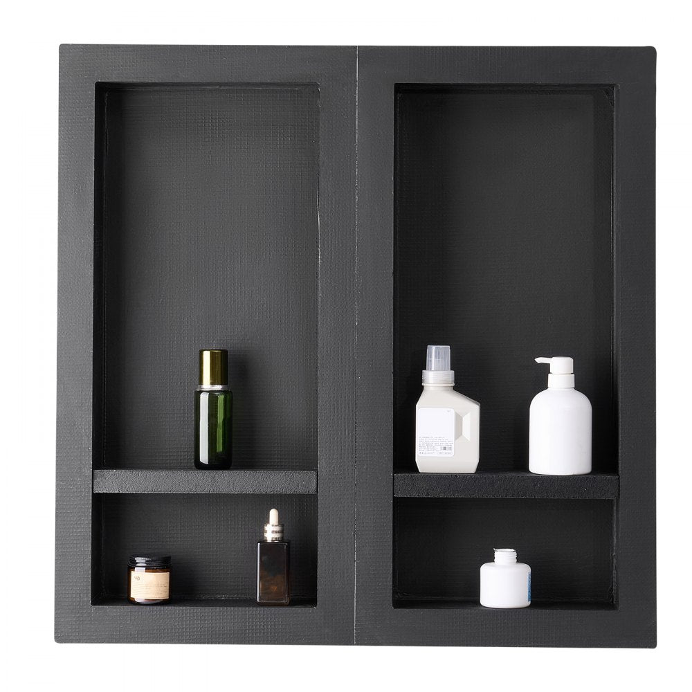 VEVOR Shower Niche, 16 x 32 inch + 16 x 32 inch Recessed Wall Niche with Movable Shelf, 4 inch Thick Modern Soap&Shampoo Storage Organizer,Square Corners,Sealed Waterproof,Black for Bathroom Shower