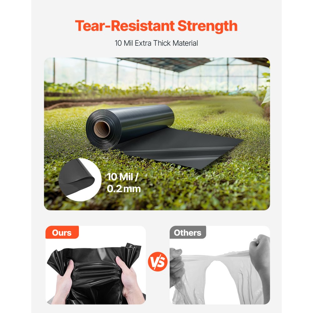 VEVOR 10 Mil Plastic Sheeting Heavy Duty 5' x 100', Thick Plastic Sheeting Roll, Plastic Drop Cloth Painters Tarp, Polyethylene Covering for Crawl Space Vapor Barrier, Multi-Purpose, Black