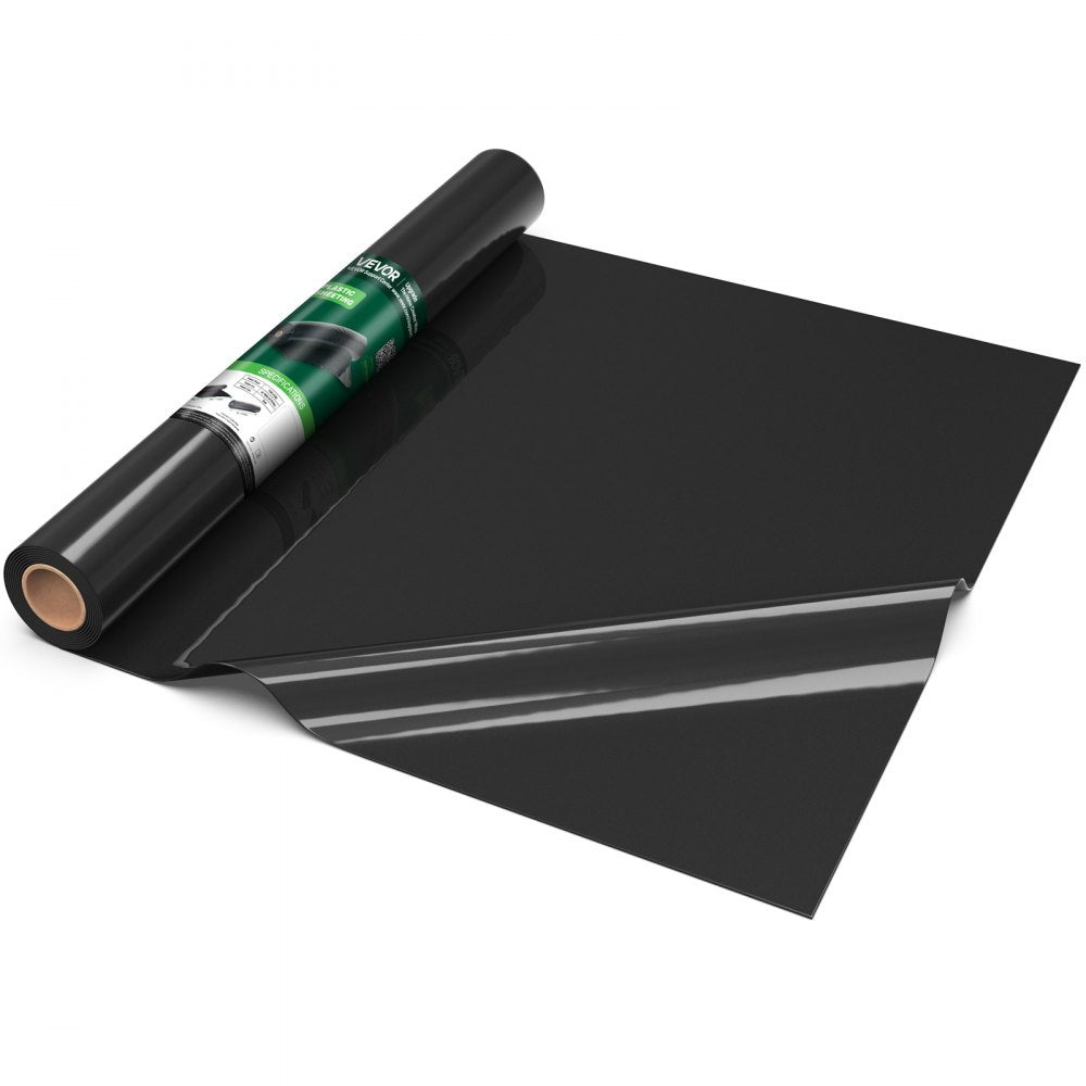 VEVOR 4 Mil Plastic Sheeting 6' x 100' Black Heavy Duty Polyethylene Roll, Thick Plastic Roll for Garden, Drop Cloth Painters Tarp, Polyethylene Covering for Crawl Space Vapor Barrier, Weed Control