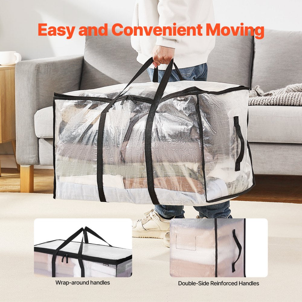VEVOR 90L Large Storage Bags, 6 Pack Clothes Storage Bins, Foldable Closet Organizers Containers with Reinforced Handle, Plastic Storage Bags for Clothing, Blanket, Comforter, Bed Sheet, and Pillow