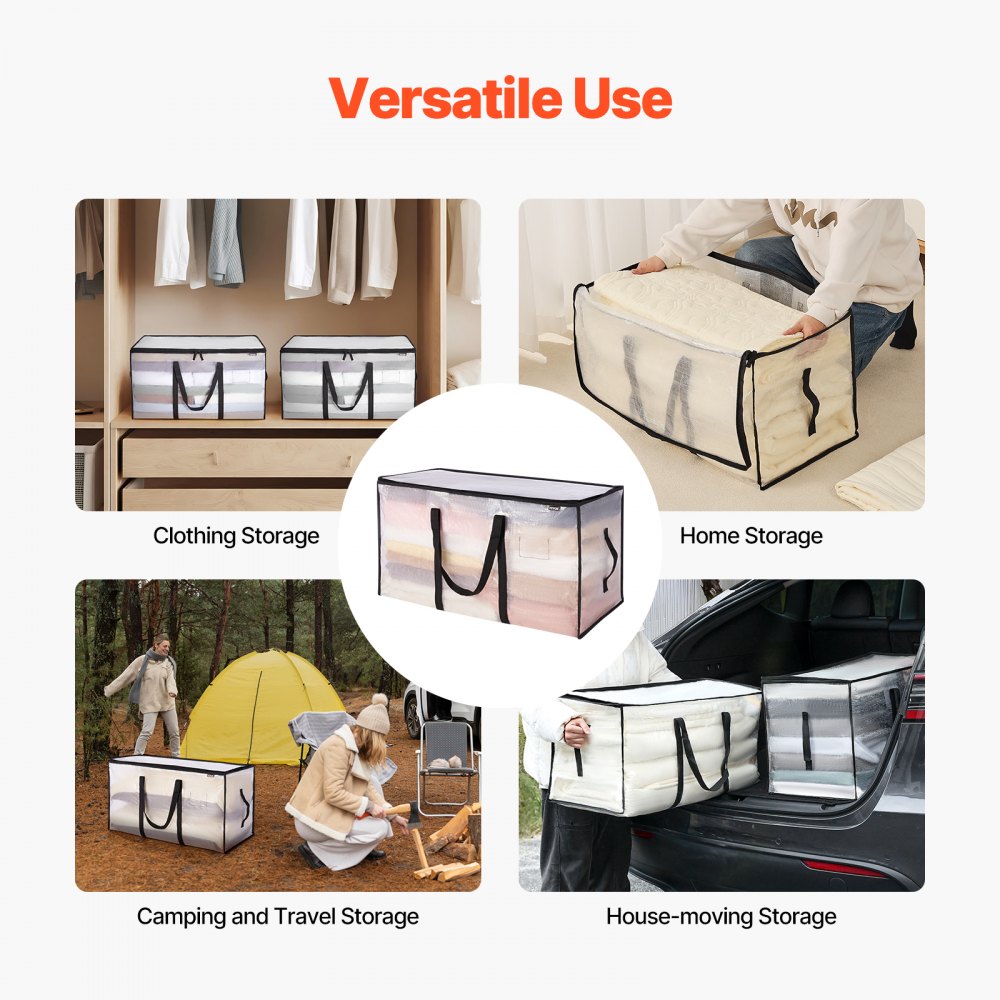VEVOR 90L Large Storage Bags, 6 Pack Clothes Storage Bins, Foldable Closet Organizers Containers with Reinforced Handle, Plastic Storage Bags for Clothing, Blanket, Comforter, Bed Sheet, and Pillow