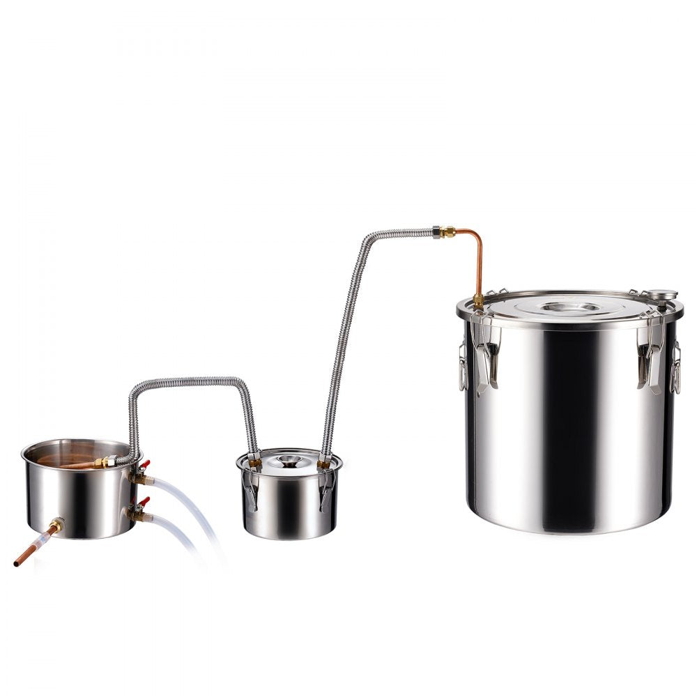 VEVOR Alcohol Still, 13.2 Gal / 50 L Stainless Steel Water Alcohol Distiller with Copper Coil for Fast Cooling, Dual Condenser Distiller Kit with Secondary Distillation, for Wine Whisky Brandy, Silver