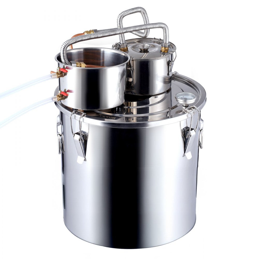 VEVOR Alcohol Still, 13.2 Gal / 50 L Stainless Steel Water Alcohol Distiller with Copper Coil for Fast Cooling, Dual Condenser Distiller Kit with Secondary Distillation, for Wine Whisky Brandy, Silver