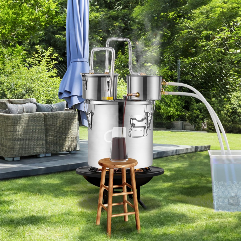VEVOR Alcohol Still, 13.2 Gal / 50 L Stainless Steel Water Alcohol Distiller with Copper Coil for Fast Cooling, Dual Condenser Distiller Kit with Secondary Distillation, for Wine Whisky Brandy, Silver