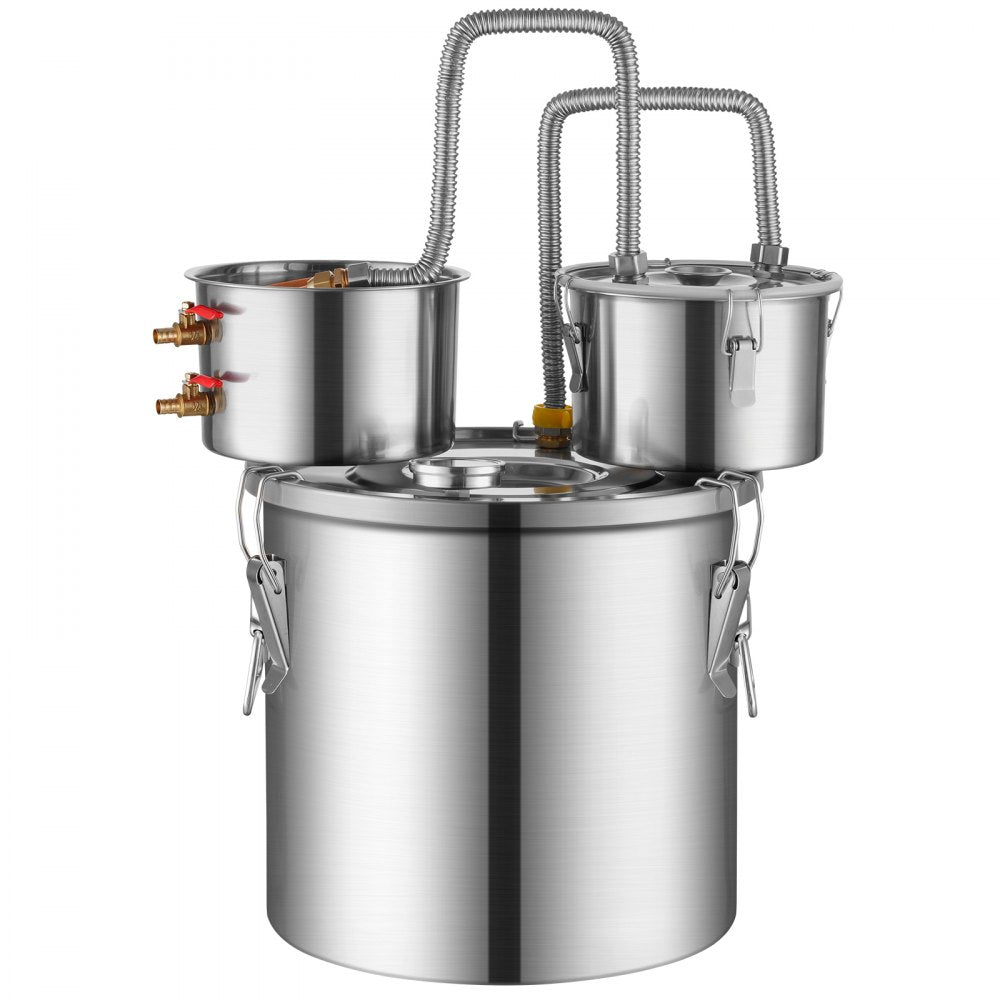VEVOR Alcohol Still, 13.2 Gal / 50 L Stainless Steel Water Alcohol Distiller with Copper Coil for Fast Cooling, Dual Condenser Distiller Kit with Secondary Distillation, for Wine Whisky Brandy, Silver