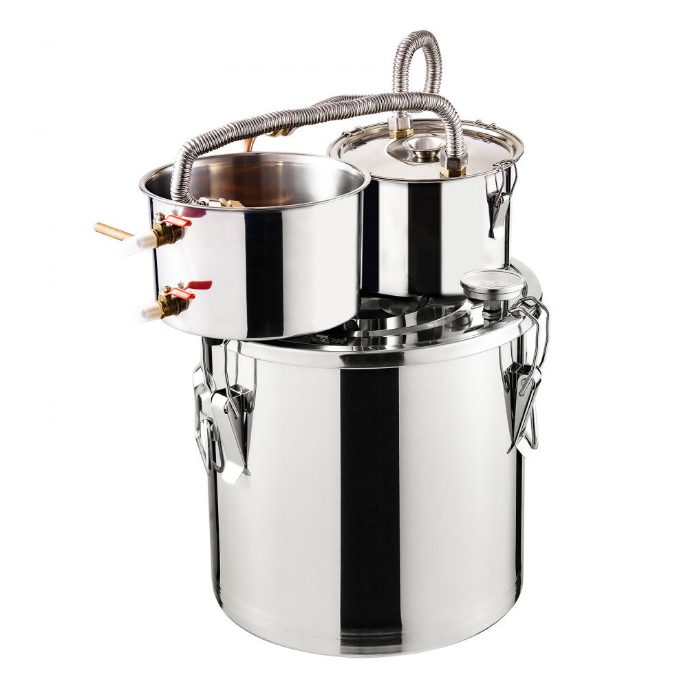 VEVOR Alcohol Still, 5 Gal / 19 L Stainless Steel Water Alcohol Distiller with Copper Coil for Fast Cooling, Dual Condenser Distiller Kit with Secondary Distillation, for Wine Whisky Brandy, Silver