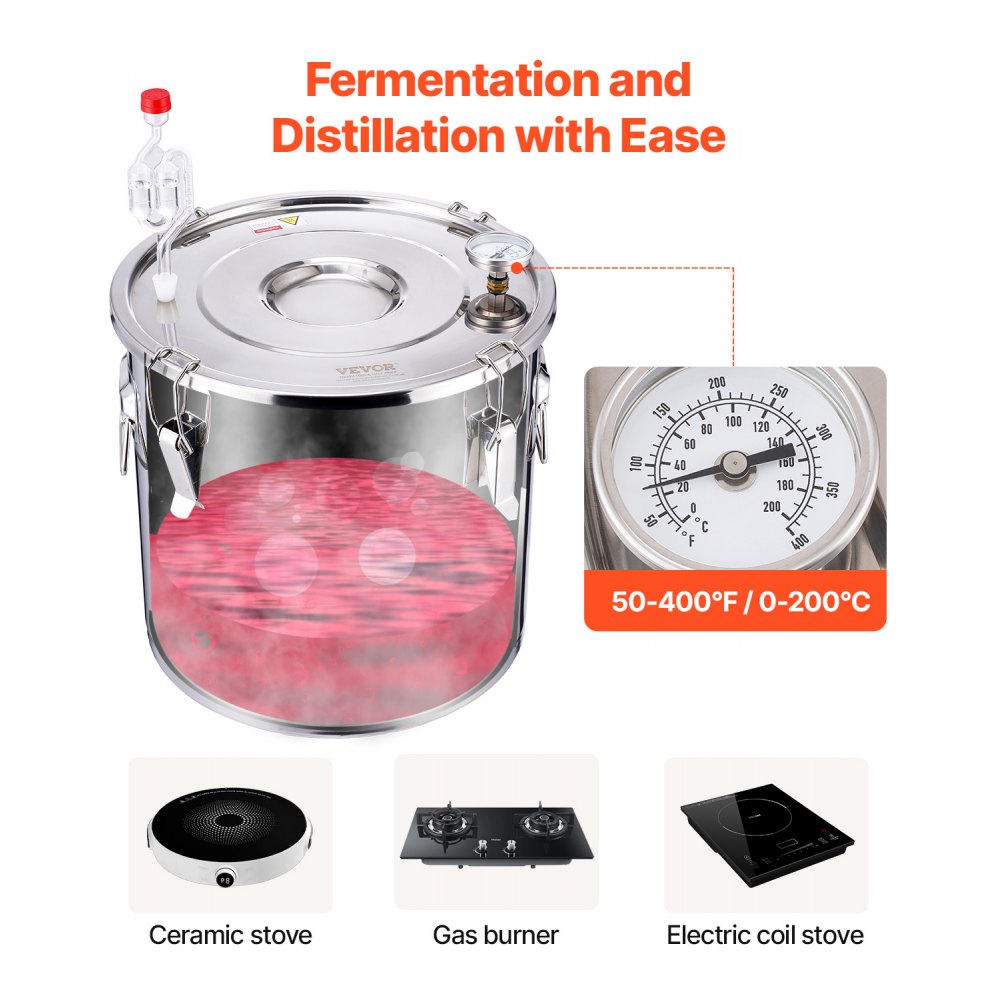 VEVOR Alcohol Still, 8 Gal / 30 L Stainless Steel Water Alcohol Distiller with Copper Coil for Fast Cooling, Dual Condenser Distiller Kit with Secondary Distillation, for Wine Whisky Brandy, Silver