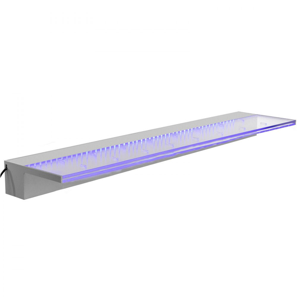 VEVOR Fountain Spillway 23.6x3.2x8.1 Inch, Pool Waterfall Fountain 17 Colors Led, Pool Water Fall Kit with Remote, Pool Spillway Solid Acrylic Pool Waterfall for Garden Pond, Swimming Pool, Square