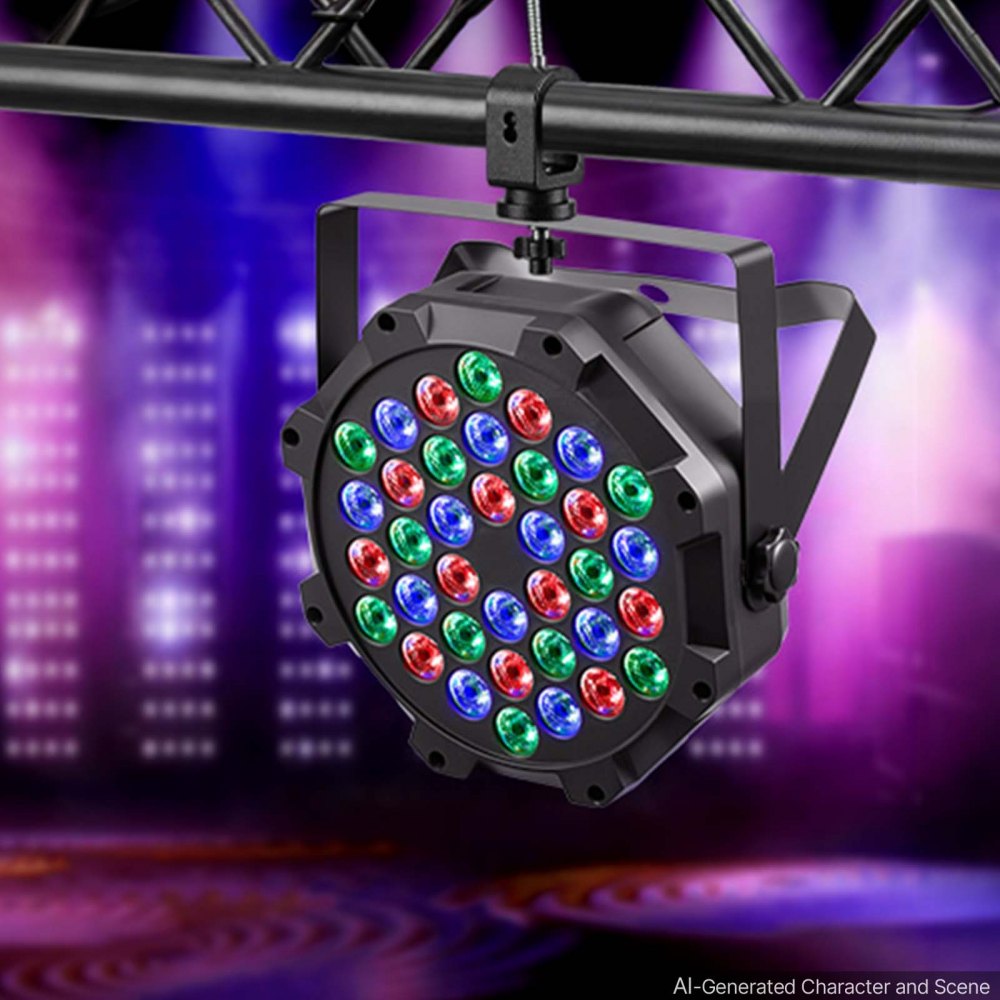 VEVOR LED Par Lights, 4 Pack 36 LED RGB Stage Lights Uplight Stage Lighting, for DJ, Event, Music Party, Wedding, Bar, Church, Remote & DMX Control, Sound Activated, 6 Lighting Effects, Carry Handle