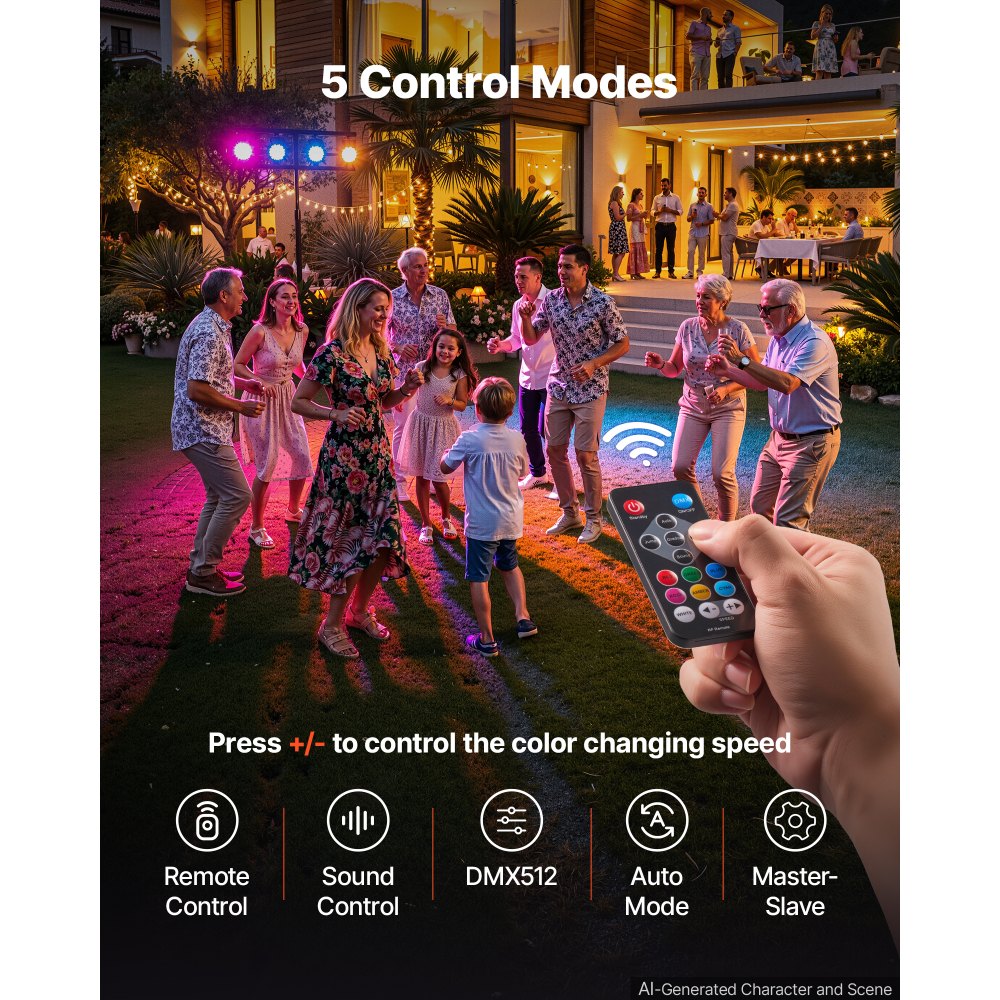 VEVOR LED Par Lights, 8 Pack 36 LED RGB Stage Lights Uplight Stage Lighting, for DJ, Event, Music Party, Wedding, Bar, Church, Remote & DMX Control, Sound Activated, 6 Lighting Effects, Carry Handle