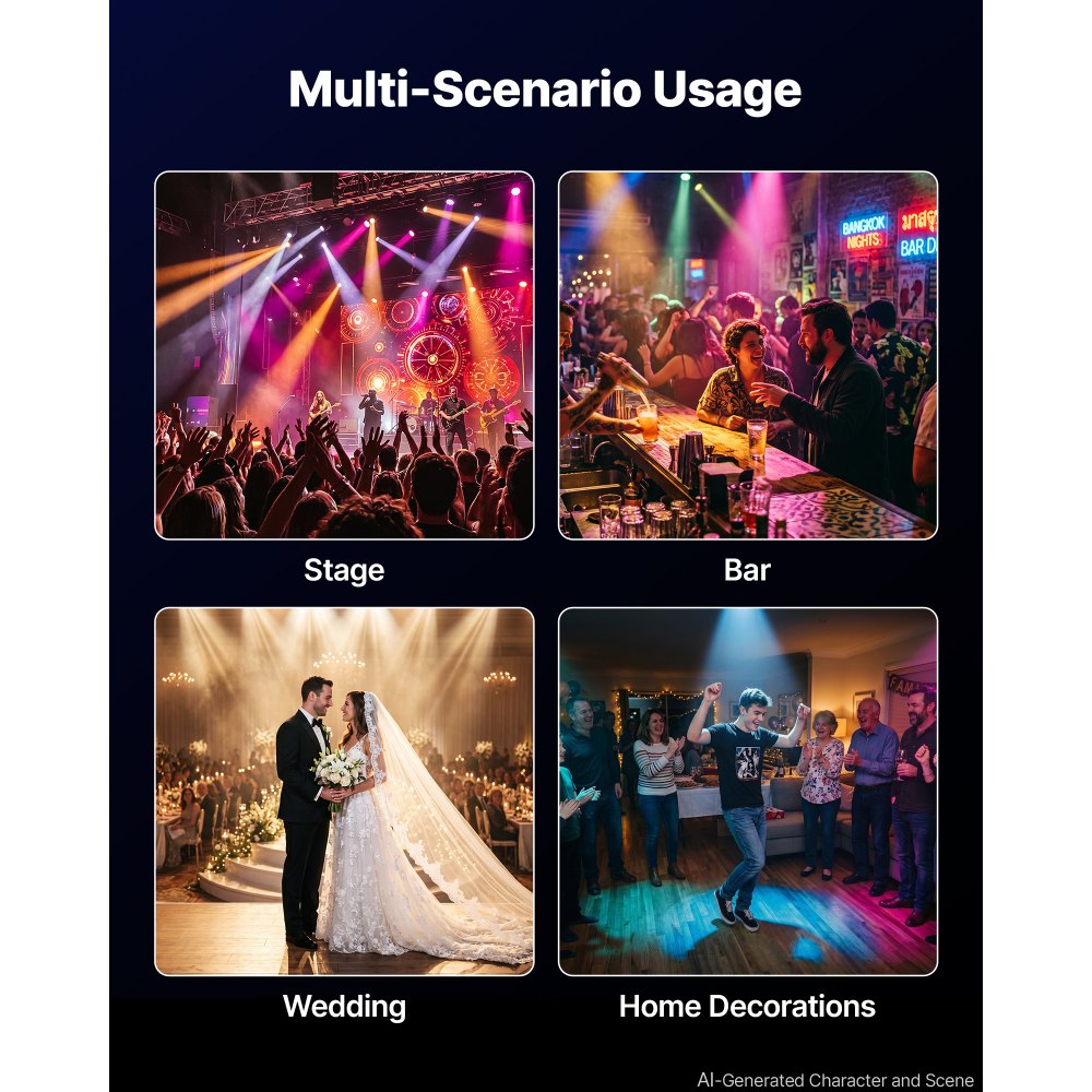 VEVOR LED Par Lights, 8 Pack 36 LED RGB Stage Lights Uplight Stage Lighting, for DJ, Event, Music Party, Wedding, Bar, Church, Remote & DMX Control, Sound Activated, 6 Lighting Effects, Carry Handle