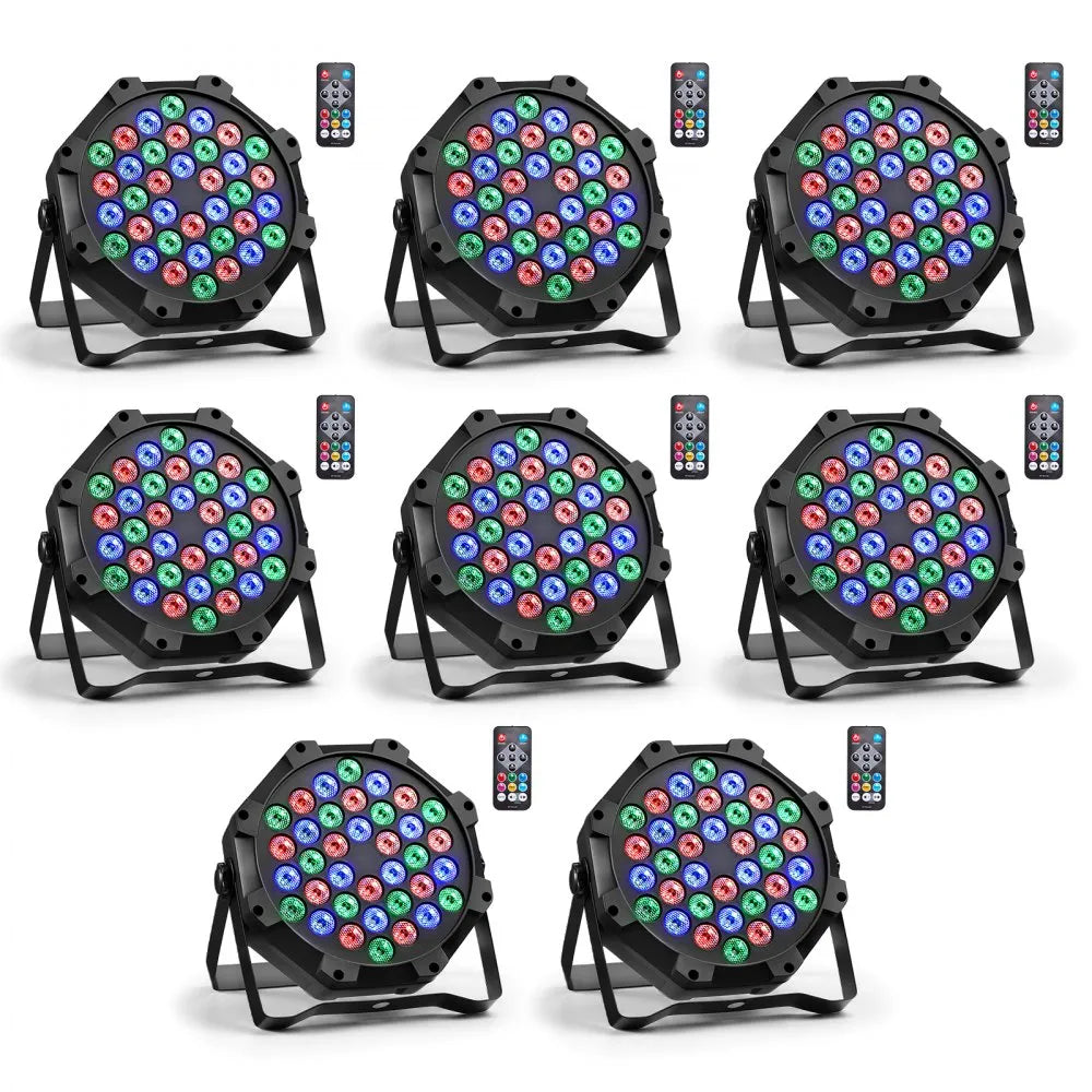 VEVOR LED Par Lights, 8 Pack 36 LED RGB Stage Lights Uplight Stage Lighting, for DJ, Event, Music Party, Wedding, Bar, Church, Remote & DMX Control, Sound Activated, 6 Lighting Effects, Carry Handle