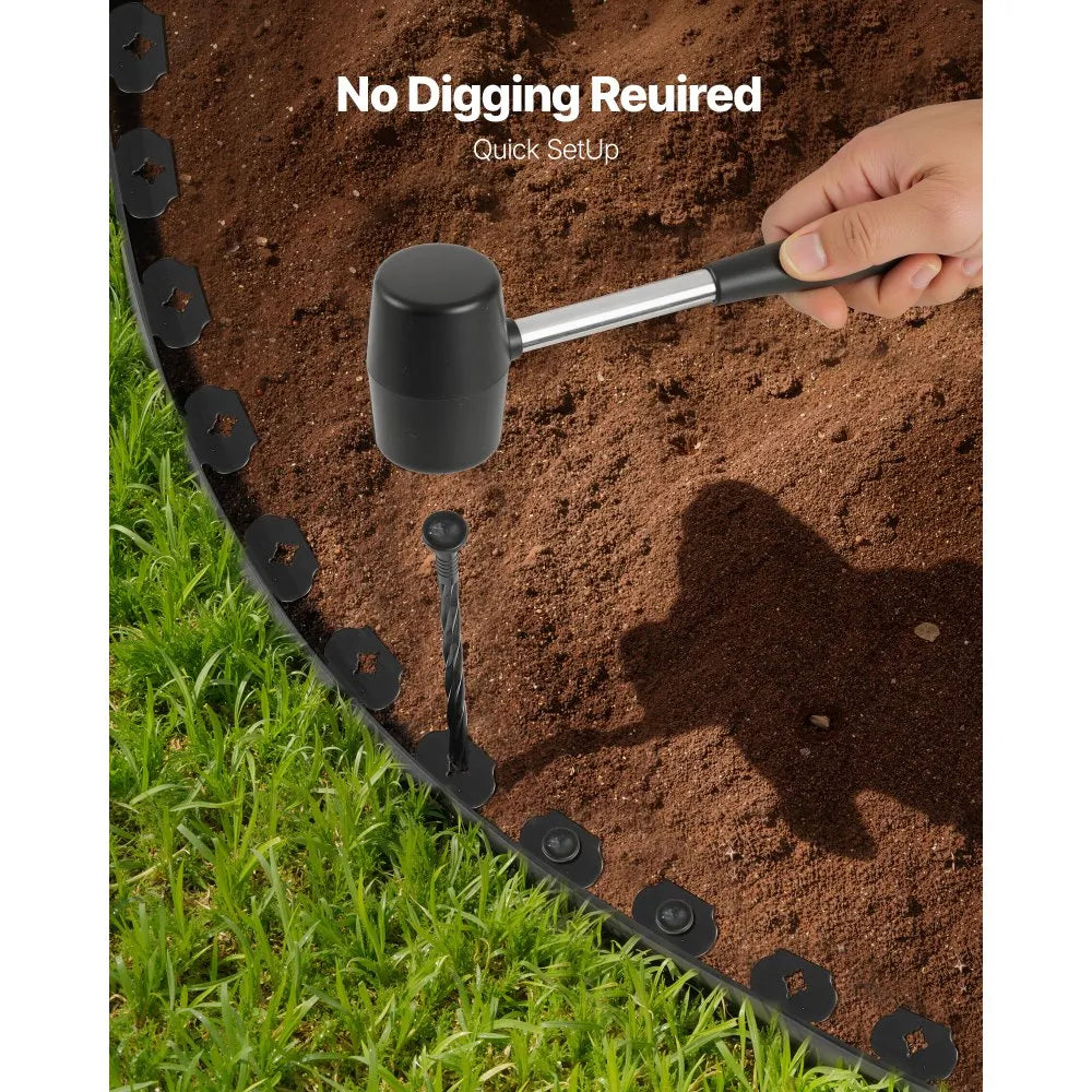 VEVOR Landscape Edging, 100 ft x 1.5 in Plastic Garden Border Edging with 120 Spikes, No Dig, Flexible Lawn Edgings Roll, UV-Resistant Mini Fence Borders Pathway Edgings for Flower Beds Yard Paver