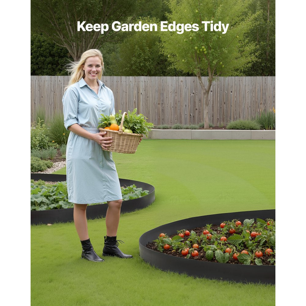 VEVOR Landscape Edging, 33 ft x 4 in Plastic Garden Border Edging with 30 Spikes & 2 Ground Stakes, No Dig, Flexible Lawn Edgings Roll, UV-Resistant Mini Fence Borders for Flower Beds Yard Paver