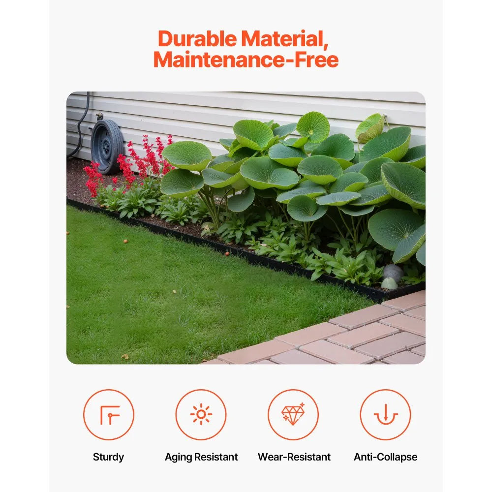 VEVOR Landscape Edging Border, 10Pcs 6 ft x 1.6 in Plastic Garden Edging with 60 Spikes, Sun-Resistant Flowerbed Borders, DIY Layout, No Dig Garden Edger Border Divider for Lawn Edgings for Yard