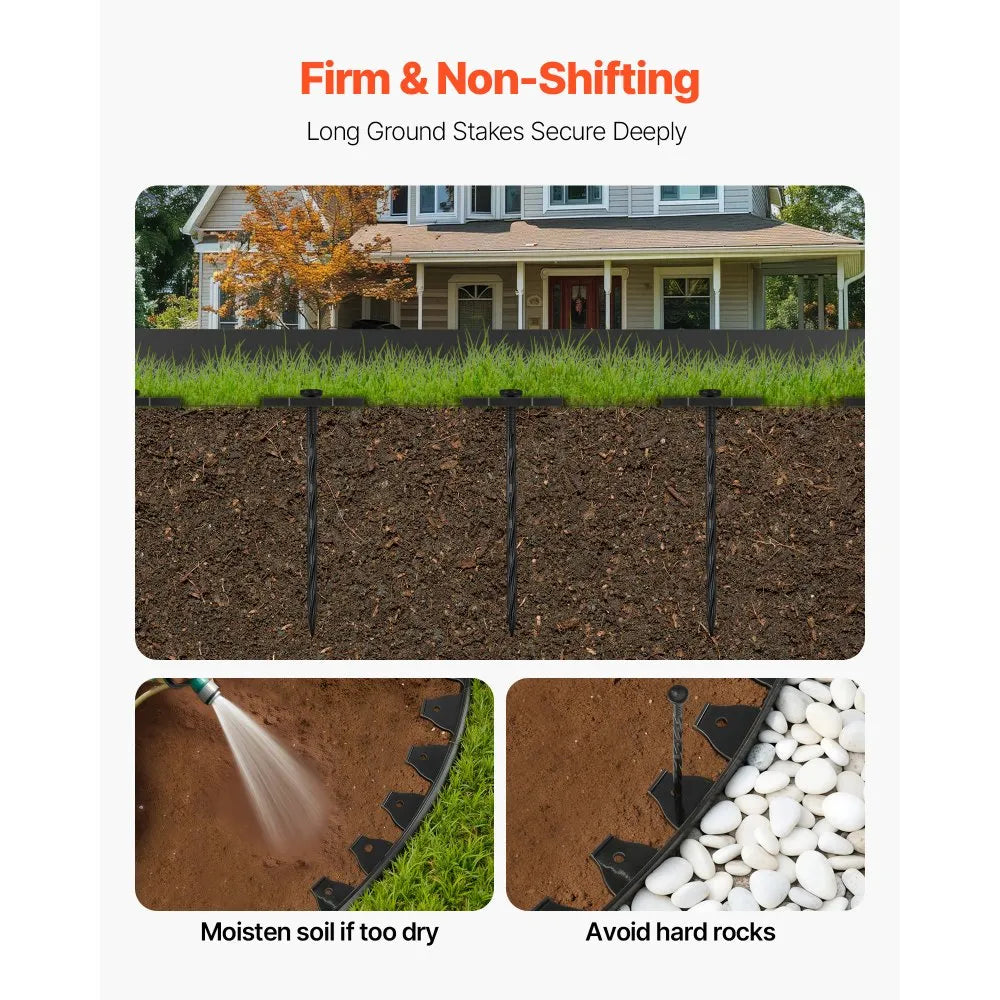 VEVOR Landscape Edging Border, 10Pcs 6 ft x 1.6 in Plastic Garden Edging with 60 Spikes, Sun-Resistant Flowerbed Borders, DIY Layout, No Dig Garden Edger Border Divider for Lawn Edgings for Yard