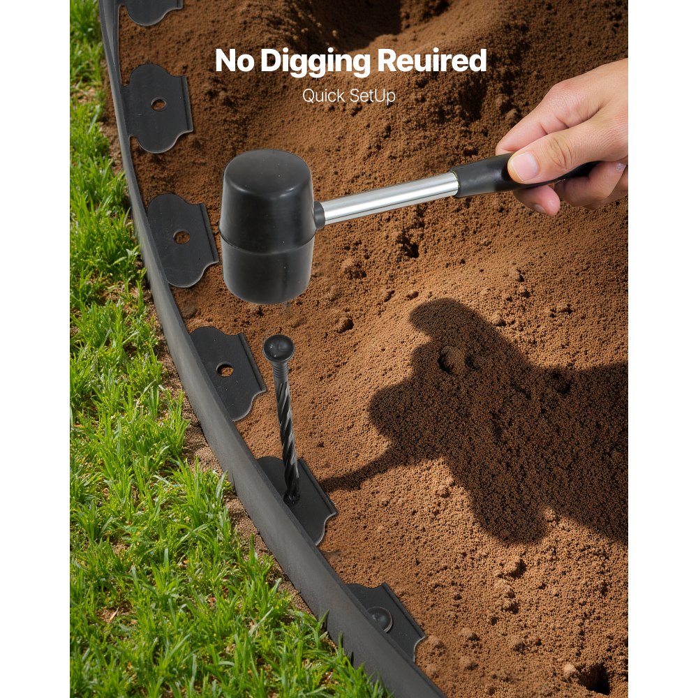 VEVOR Landscape Edging, 66 ft x 4 in Plastic Garden Border Edging with 60 Spikes & 2 Ground Stakes, No Dig, Flexible Lawn Edgings Roll, UV-Resistant Mini Fence Borders for Flower Beds Yard Paver