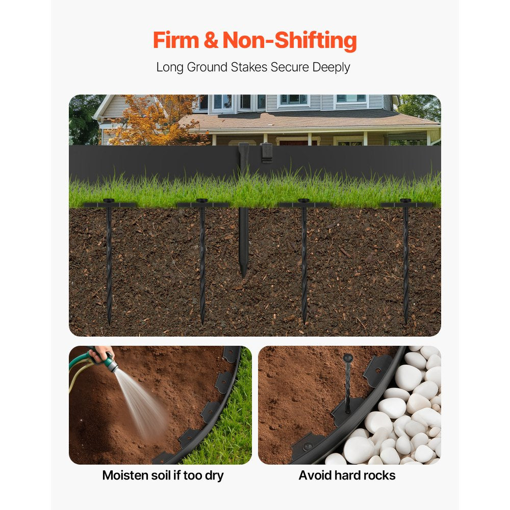VEVOR Landscape Edging, 66 ft x 4 in Plastic Garden Border Edging with 60 Spikes & 2 Ground Stakes, No Dig, Flexible Lawn Edgings Roll, UV-Resistant Mini Fence Borders for Flower Beds Yard Paver