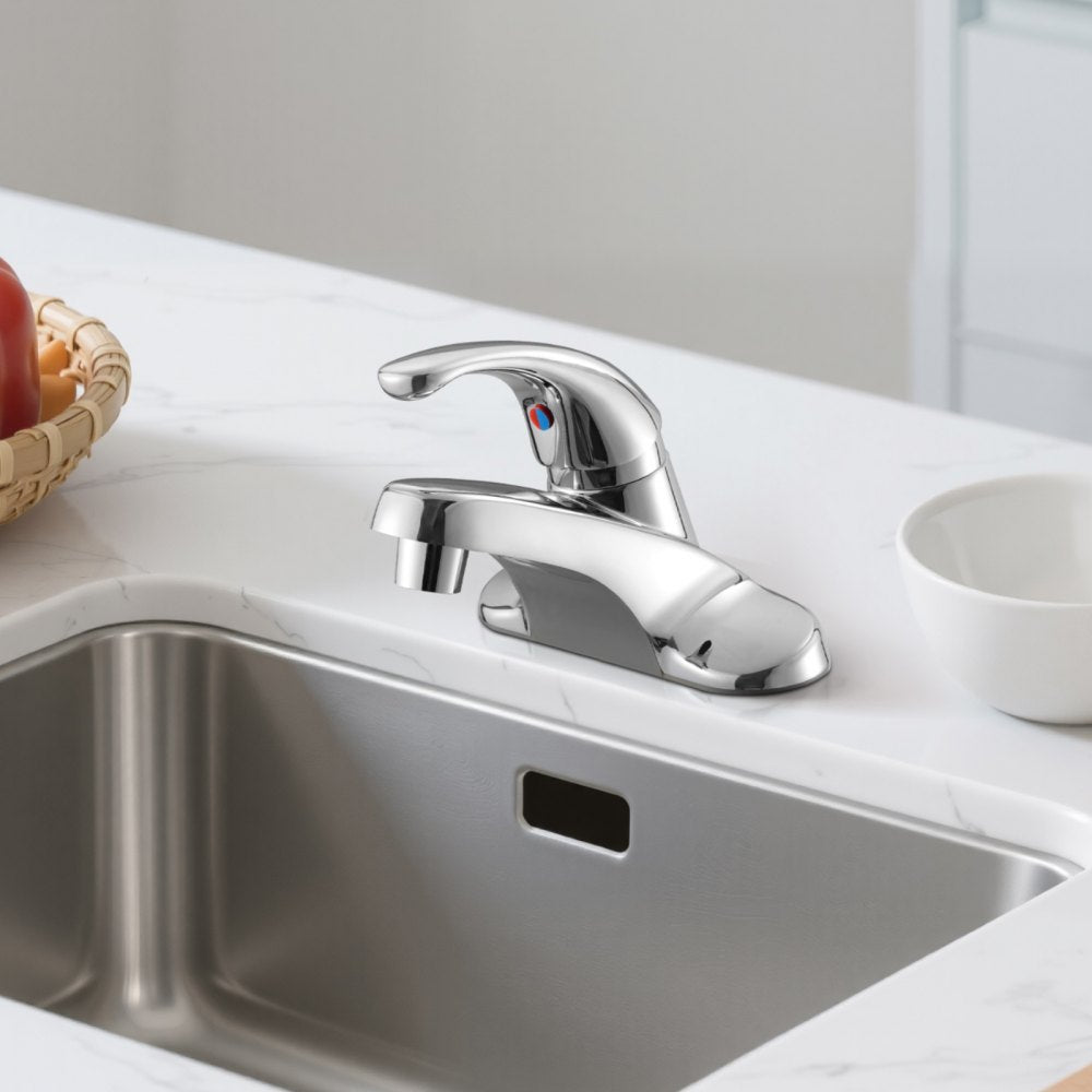 VEVOR Single Handle Sink Faucet, Chrome-Plated Silver Single Handle Bathroom Faucet, Kitchen Water Faucets with Overflow 1 or 3 Hole, Suitable for Bathroom, RV, Bar Sink, Public Restroom, Press-Type