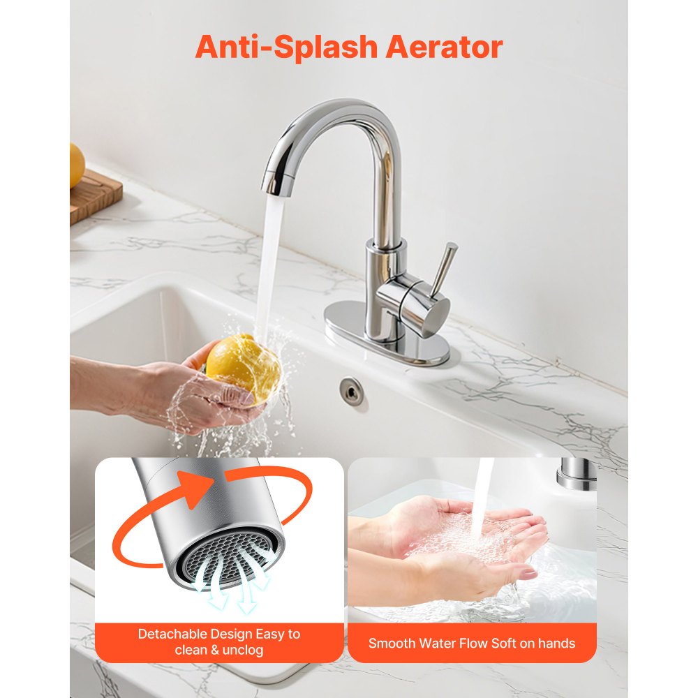 VEVOR Single Handle Sink Faucet, Kitchen Faucet Brushed Nickel Single Handle, Kitchen Water Faucets with Anti-Splash Aerator, Suitable for Bathroom, RV, Bar Sink, Public Restroom, High Arc Spout