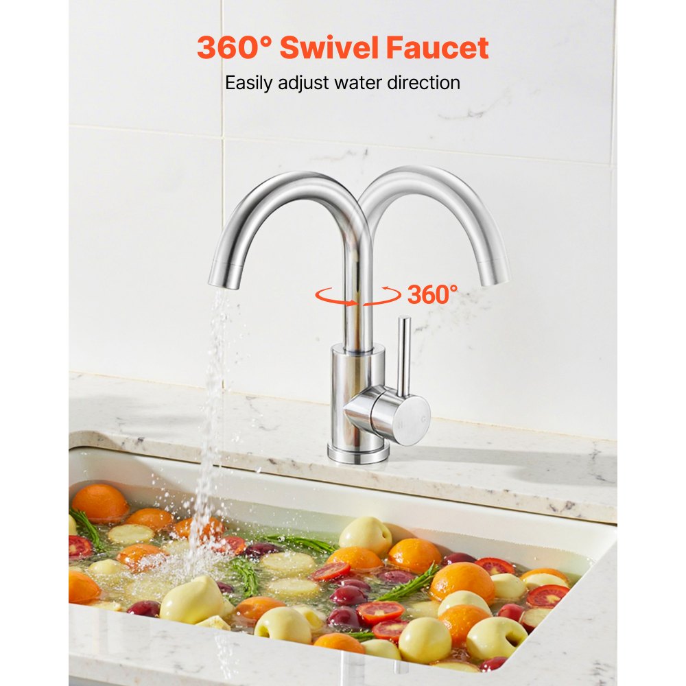 VEVOR Single Handle Sink Faucet, Kitchen Faucet Brushed Nickel Single Handle, Kitchen Water Faucets with Anti-Splash Aerator, Suitable for Bathroom, RV, Bar Sink, Public Restroom, High Arc Spout