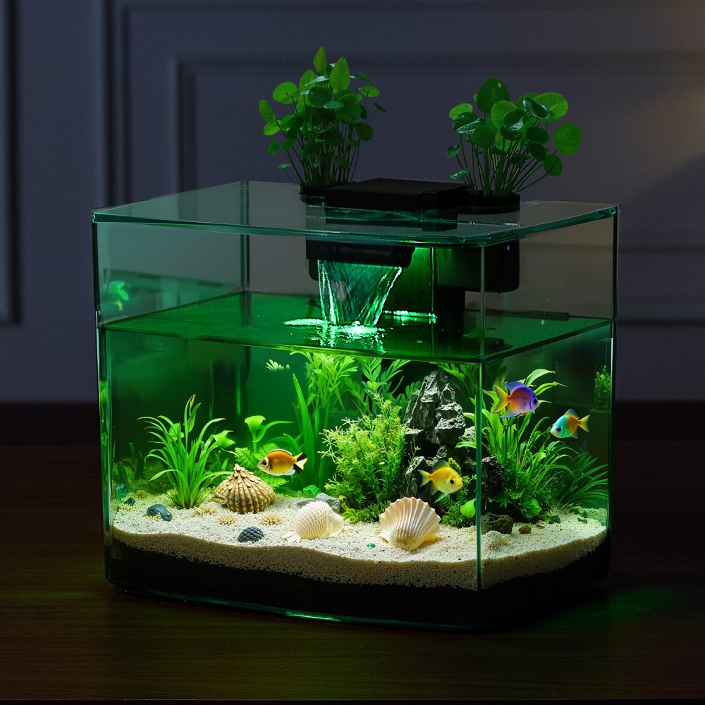 VEVOR Fish Tank Aquarium, 3.5 Gallon Arch Ultra-Clear GPPS Starter Smart Tank Adjustable 3 Color Lighting, Self Cleaning System Fishbowl for Freshwater & Saltwater Fish Home, Office, or Pet Use