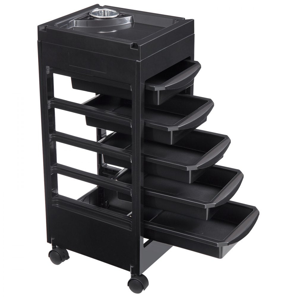 VEVOR Beauty Salon Trolley Cart, Plastic Salon Rolling Cart for Stylist with 5 Removable Drawers & Dryer Holder, Rolling Hairdressing Cart with 4 Wheels (2 Lockable) for Beauty SPA Barbershop