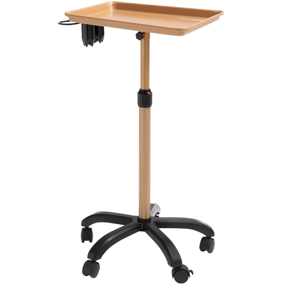 VEVOR Salon Tray Cart, 30"-43" Height Adjustable Rolling Salon Tray, Cold-rolled Plate Tattoo Tray with 5 Wheels (2 Lockable) for SPA Barber Clinic, Gold & Black