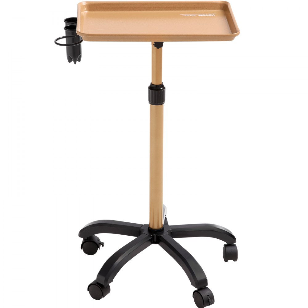 VEVOR Salon Tray Cart, 30"-43" Height Adjustable Rolling Salon Tray, Cold-rolled Plate Tattoo Tray with 5 Wheels (2 Lockable) for SPA Barber Clinic, Gold & Black