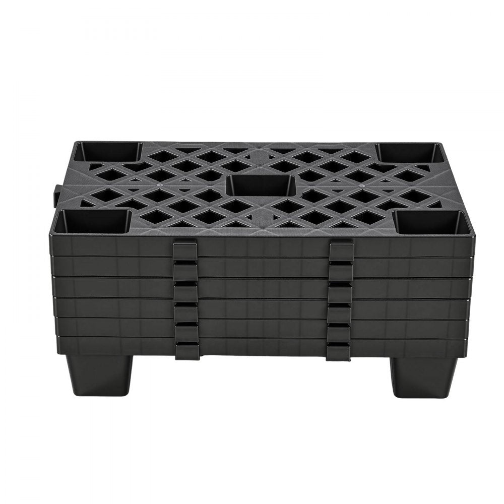 VEVOR Plastic Pallets, 6 Pcs Plastic Pallets for Basement Storage, Nestable Lightweight Waterproof Storage Pad with Breathable Grid for Indoor Outdoor Supermarket Warehouse, 19.7" x 12" x 3.9", Black