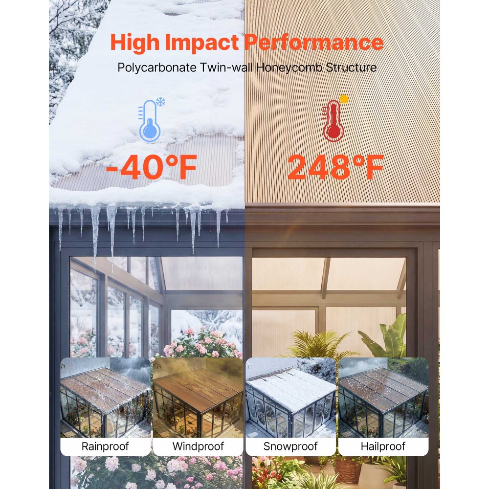VEVOR Roof Panels, 12Pcs Polycarbonate Roofing Panels Double Layer, High Impact Corrugated Plastic Greenhouse Replacement Cover, Waterproof for Gazebos, Chicken Coops, Home, Garden (5' x 2' x 0.24")