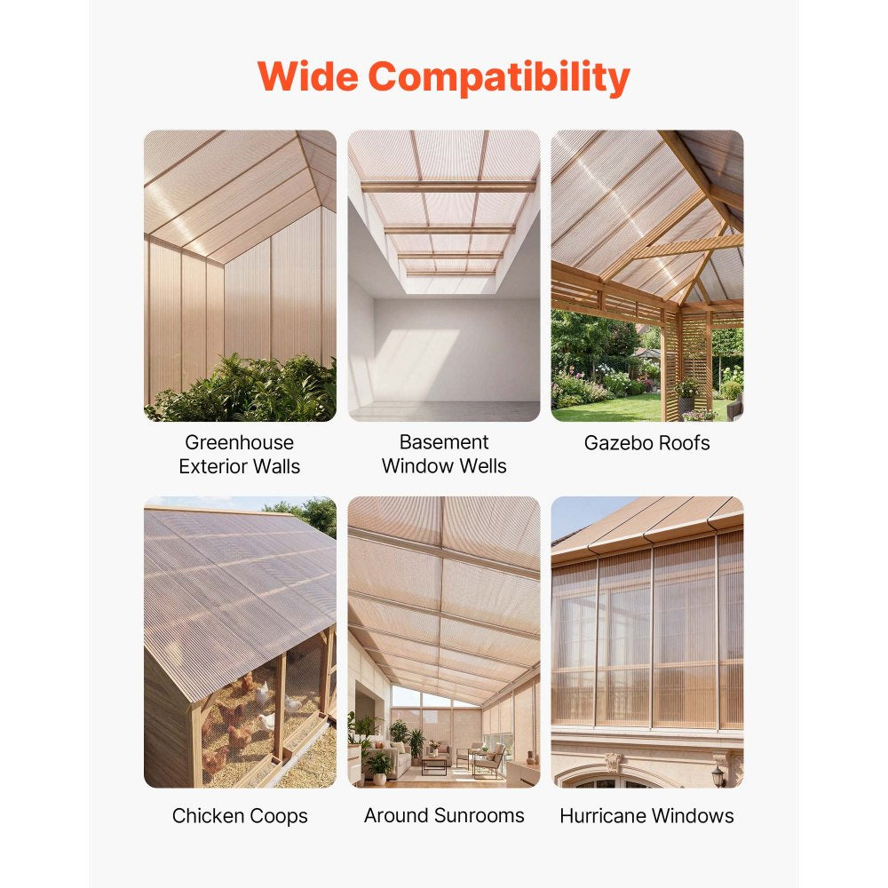 VEVOR Roof Panels, 12Pcs Polycarbonate Roofing Panels Double Layer, High Impact Corrugated Plastic Greenhouse Replacement Cover, Waterproof for Gazebos, Chicken Coops, Home, Garden (5' x 2' x 0.24")