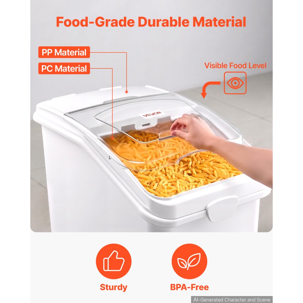VEVOR Rice Storage Container 198 lbs/31.7 Gallons Dog Food Dispenser Bin, for Kitchen Pantry, 120L Large Grain Cereal Flour Ingredient Storage Bin, Pet Food Container with Wheels, Scoop, Slide Lid