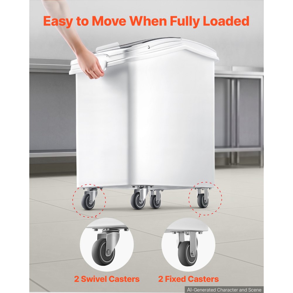 VEVOR Rice Storage Container 198 lbs/31.7 Gallons Dog Food Dispenser Bin, for Kitchen Pantry, 120L Large Grain Cereal Flour Ingredient Storage Bin, Pet Food Container with Wheels, Scoop, Slide Lid