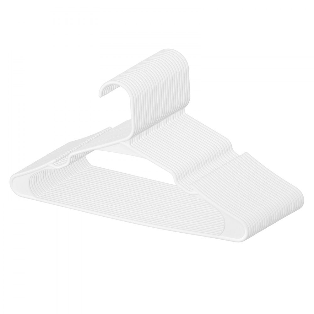 VEVOR Hangers, 0.2 in Ultra-Thin, 50 Pack White Plastic Hangers with Stable Triangular Top Structure & Wider Notch Design , Non-Slip Space Saving Hangers, Fit for T-Shirt, Shirt, Sling & Pant
