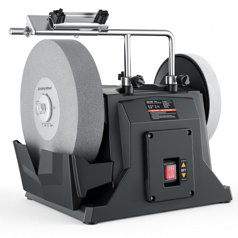 VEVOR Water-Cooled Grinding Machine, 1.6A 145RPM Knife Sharpening Machine, 10" Wet Grinding Wheel & 8" Leather Stropping Wheel, Wet/Dry Stone Grinder with Water-Cooling Tray for Knives Chisels, 120V
