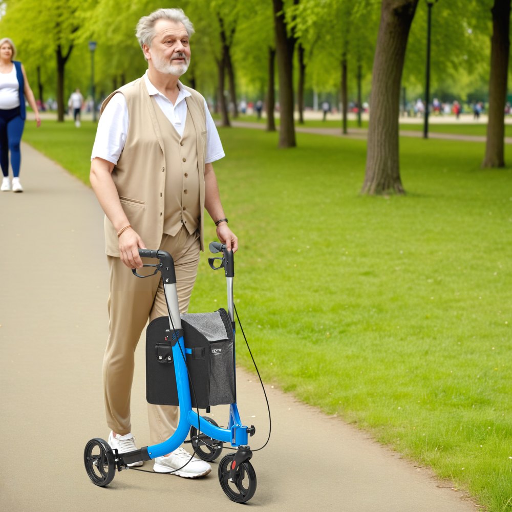 VEVOR 3 Wheels Rollator Walker for Seniors, Lightweight Aluminum Foldable Rolling Walker with Adjustable Handle, Outdoor Trio Mobility Walker with Large Wheels & Spacious Storage Bag, 260LBS Capacity