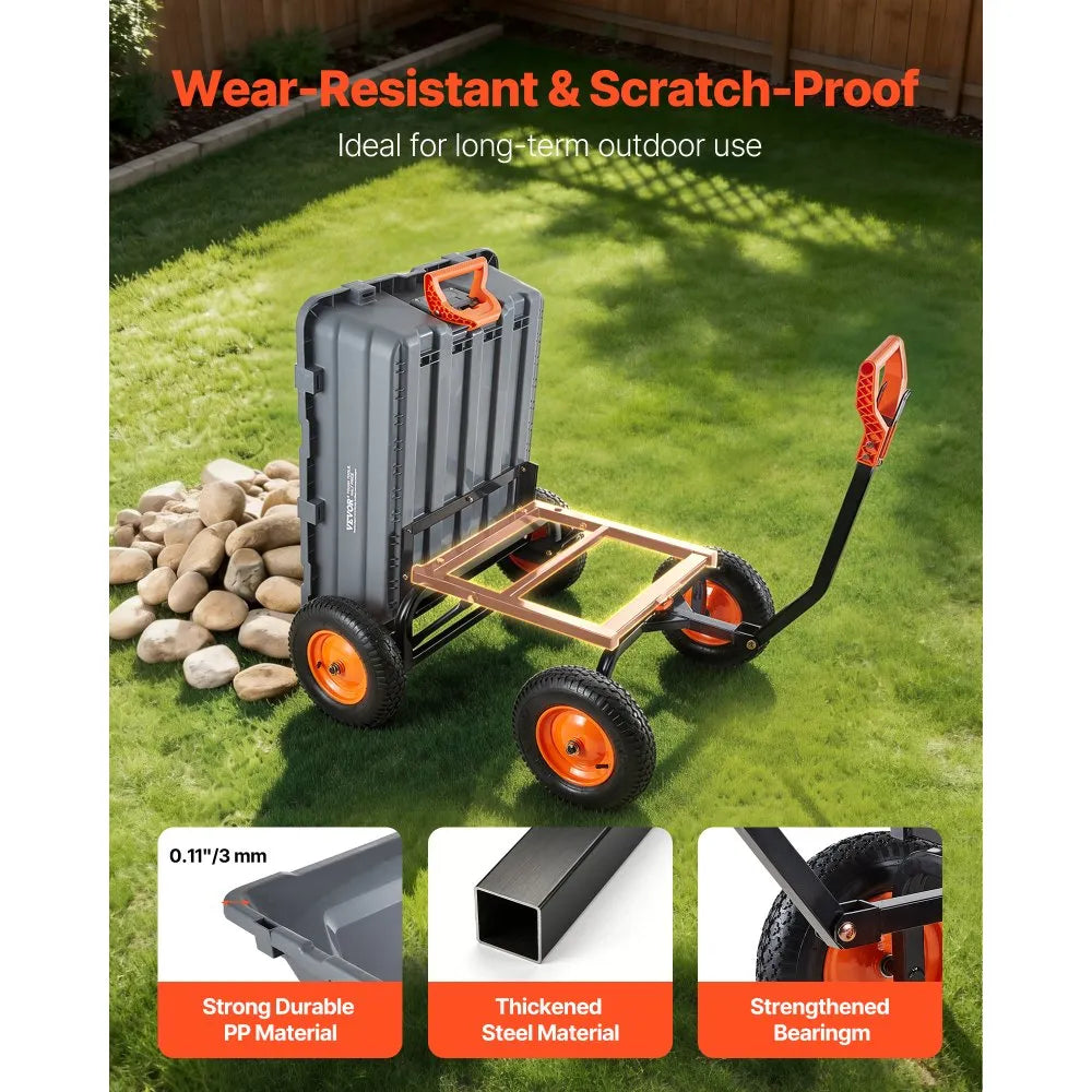 VEVOR Garden Dump Cart, 1500 lbs Poly Dump Cart, Garden Carts Dumps Wagon with 90° Quick-Dumps Mechanism, Adjustable Handle, 270° Flexible Rotating Bearings, Yard Wagon for Plants, Soil, Crops