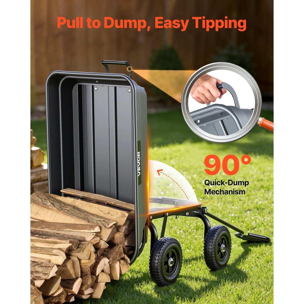 VEVOR Garden Dump Cart, 400 lbs Poly Dump Cart, Garden Carts Dumps Wagon with 90° Quick-Dumps Mechanism, 180° Swivel Wheels, 270° Flexible Rotating Bearings, Yard Wagon for Plants, Soil, Crops