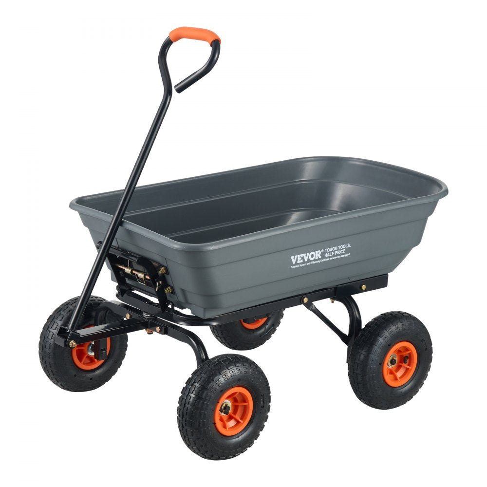 VEVOR Garden Cart, Durable Poly Dump Cart with Simple Assembly Steel Framework, Versatile Dump Cart with Dual-Function Handle, Handy Wheelbarrow with 600 lbs Load Capacity, 10 inch Wheels