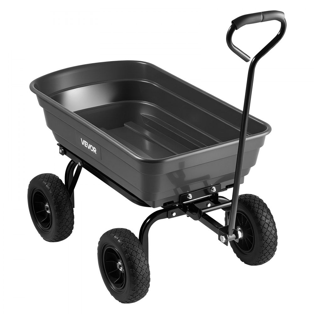VEVOR Garden Dump Cart, 600 lbs Poly Dump Cart, Garden Carts Dumps Wagon with 90° Quick-Dumps Mechanism, 180° Swivel Wheels, 270° Flexible Rotating Bearings, Yard Wagon for Plants, Soil, Crops